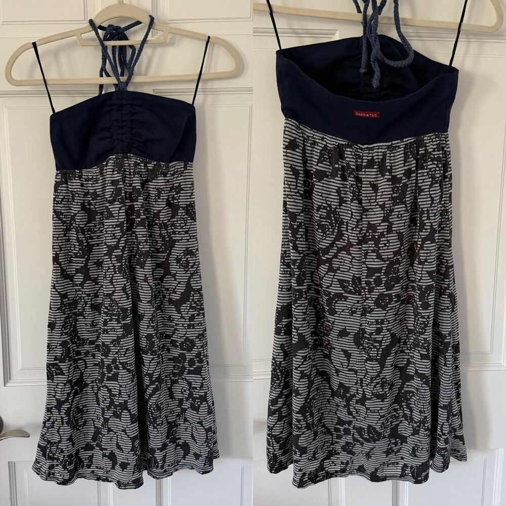 Y2K boho indie Hard Tail navy & grey halter neck dress deadstock size small